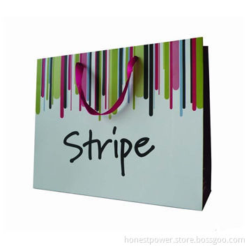 Paper Carrier Bag with Ribbon Handles and PP Matte Lamintion, Sizes and Designs Customized